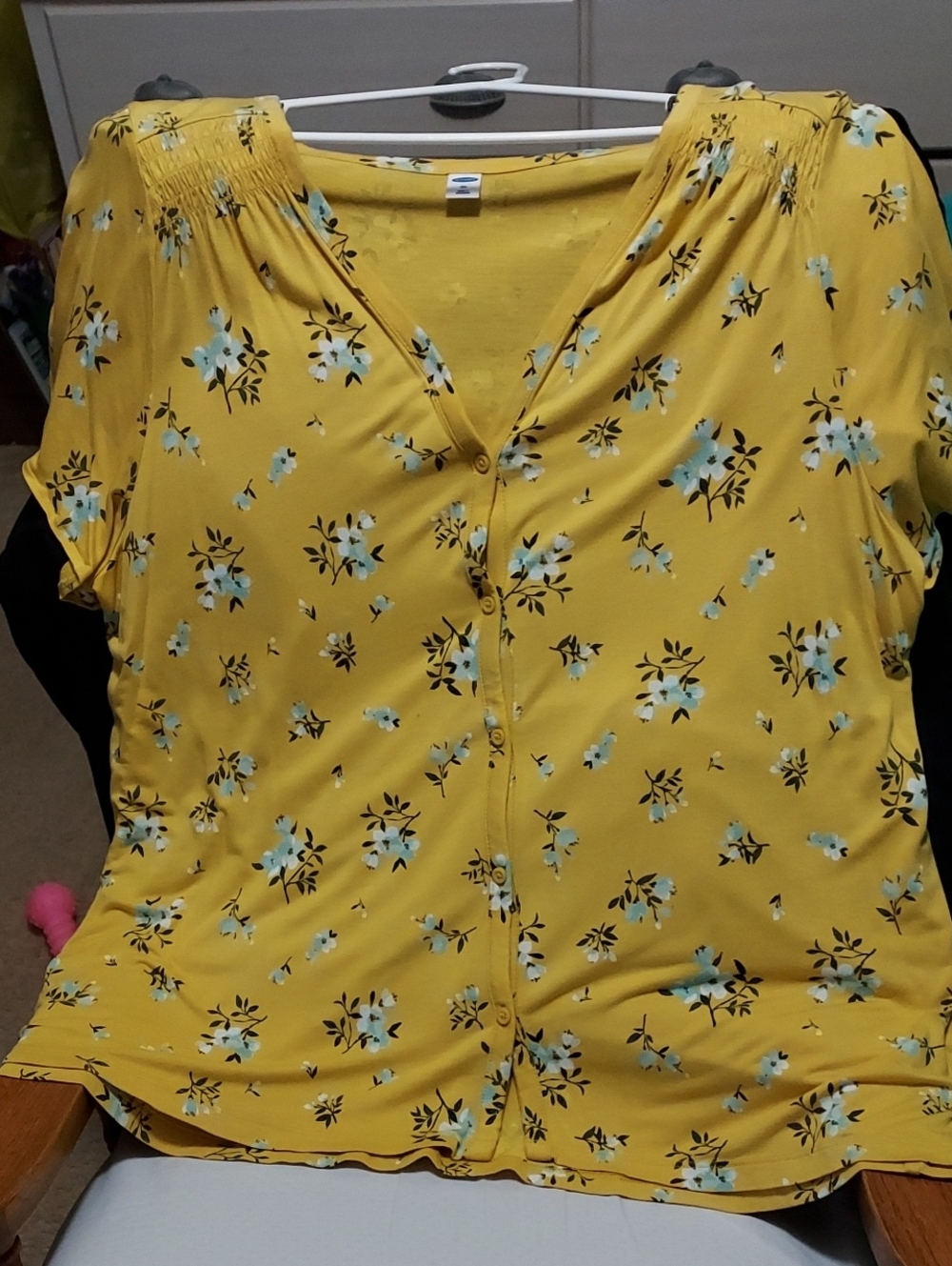 Women's Yellow Floral Button-Front Top